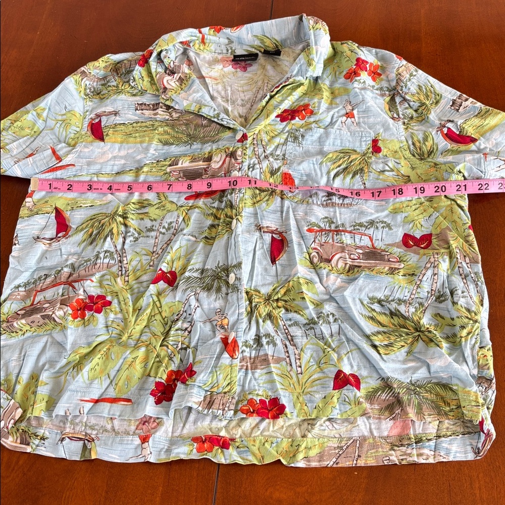 Erika Tropical Print Button Down Shirt - Blue and Green - Picture 12 of 13